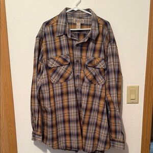 Duluth Trading Co. Brown and Blue Plaid Work Shirt